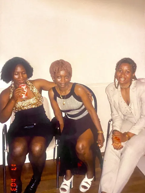 Throwback portrait of three friends